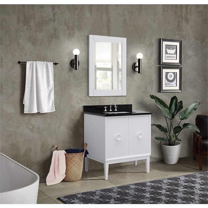 Stora Rectangle Sink Solid Wood Vanity with Black Galaxy Top in White