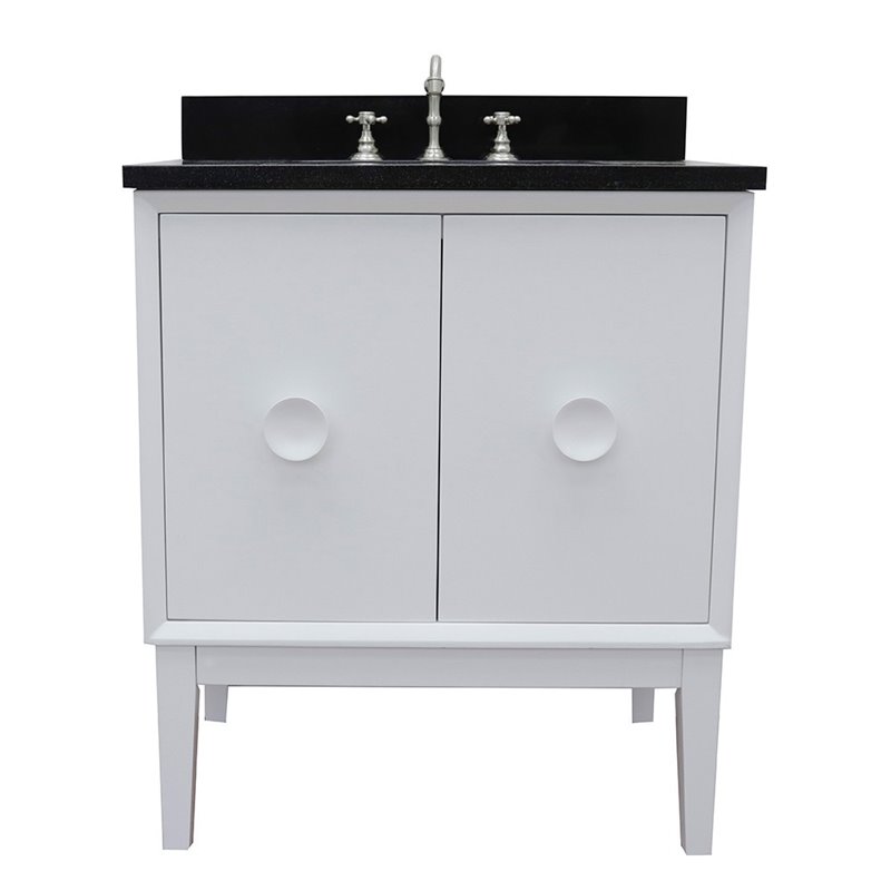Stora Rectangle Sink Solid Wood Vanity with Black Galaxy Top in White
