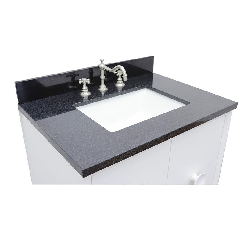 Stora Rectangle Sink Solid Wood Vanity with Black Galaxy Top in White