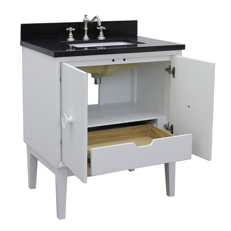 Stora Rectangle Sink Solid Wood Vanity with Black Galaxy Top in White