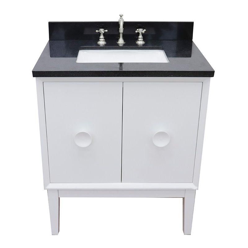 Stora Rectangle Sink Solid Wood Vanity with Black Galaxy Top in White