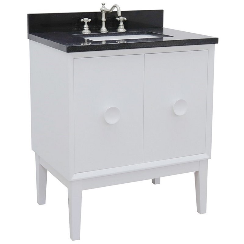 Stora Rectangle Sink Solid Wood Vanity with Black Galaxy Top in White