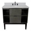 Scandi Oval Sink Solid Wood Vanity with White Quartz Stone Top in Linen Gray