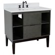 Scandi Oval Sink Solid Wood Vanity with White Quartz Stone Top in Linen Gray
