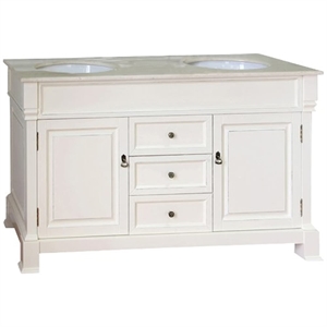 60&quot Traditional Double Sink Solid Wood Vanity in Cream White