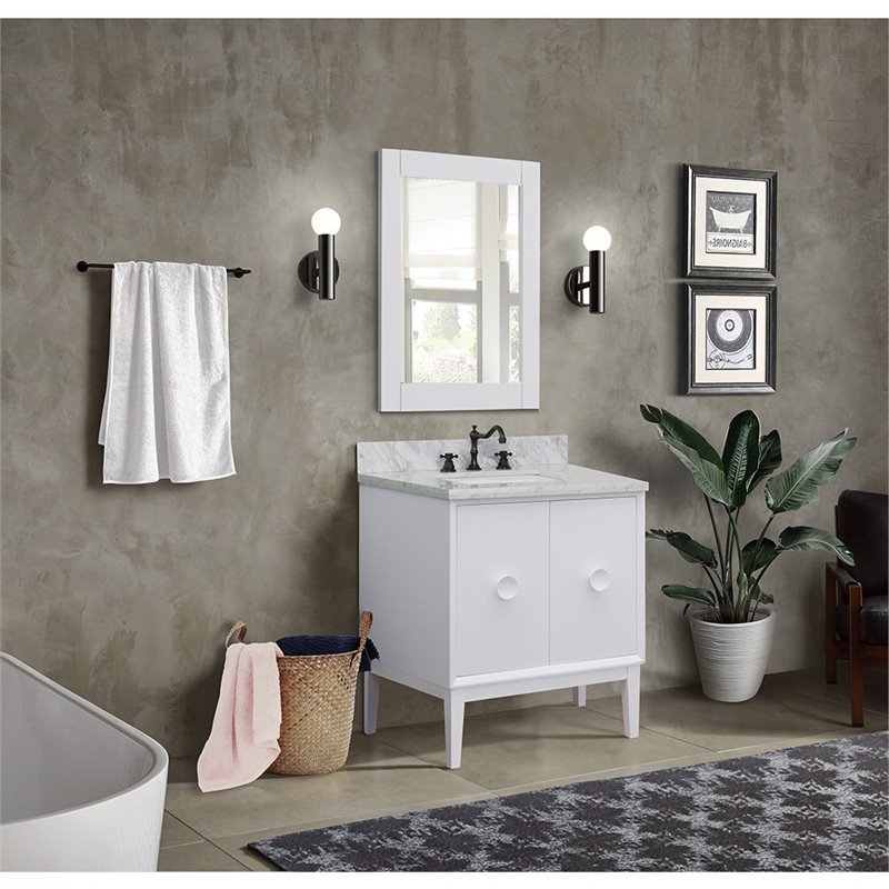 Stora Rectangle Sink Solid Wood Vanity with White Carrara Top in White