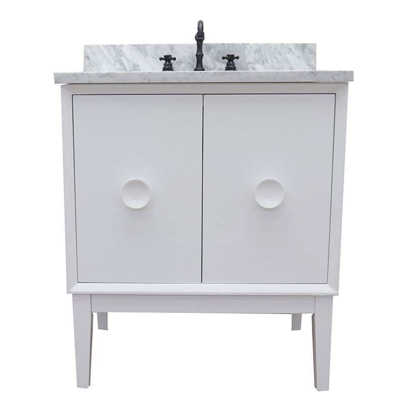 Stora Rectangle Sink Solid Wood Vanity with White Carrara Top in White