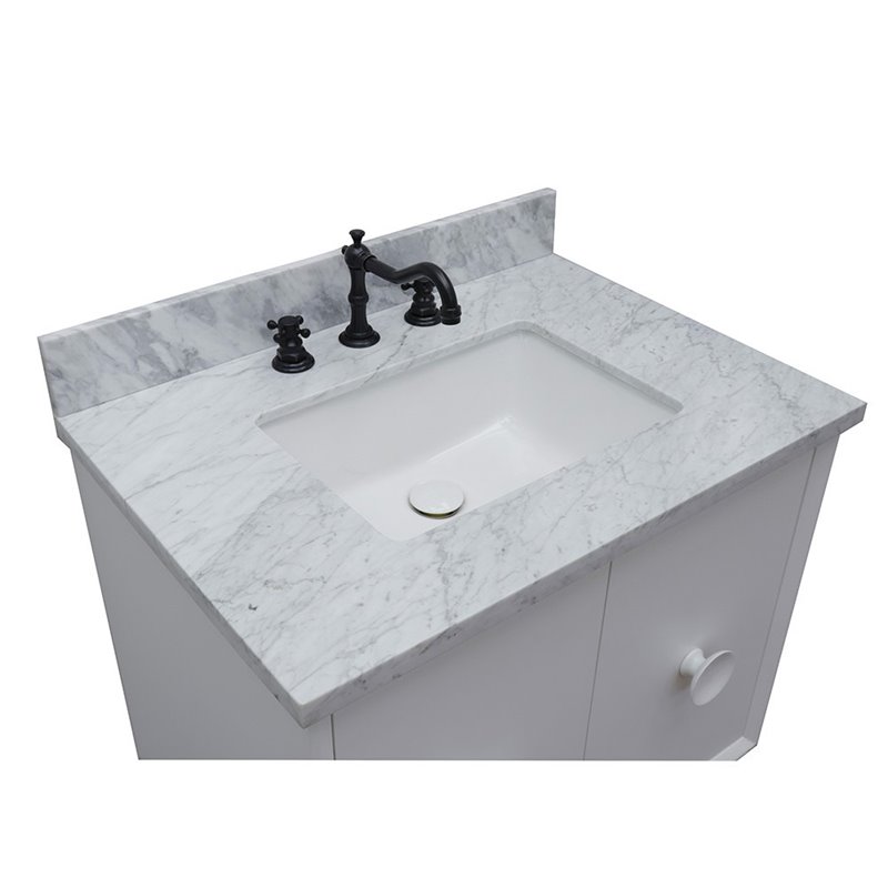 Stora Rectangle Sink Solid Wood Vanity with White Carrara Top in White