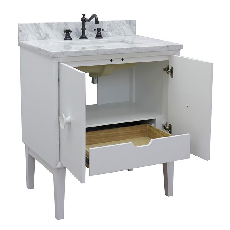 Stora Rectangle Sink Solid Wood Vanity with White Carrara Top in White