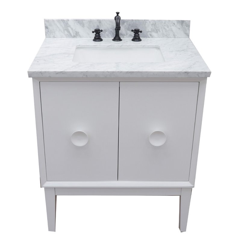 Stora Rectangle Sink Solid Wood Vanity with White Carrara Top in White