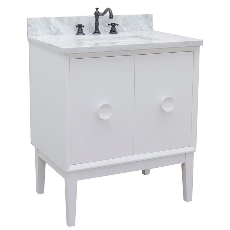 Stora Rectangle Sink Solid Wood Vanity with White Carrara Top in White