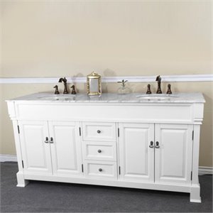 72&quot 3-Drawer Traditional Double Sink Solid Wood Vanity in White
