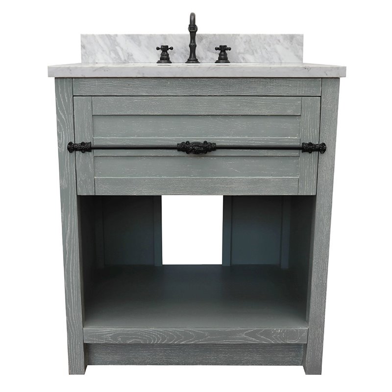 Plantation Solid Wood Rectangle Sink Vanity with White Carrara Top in Ash