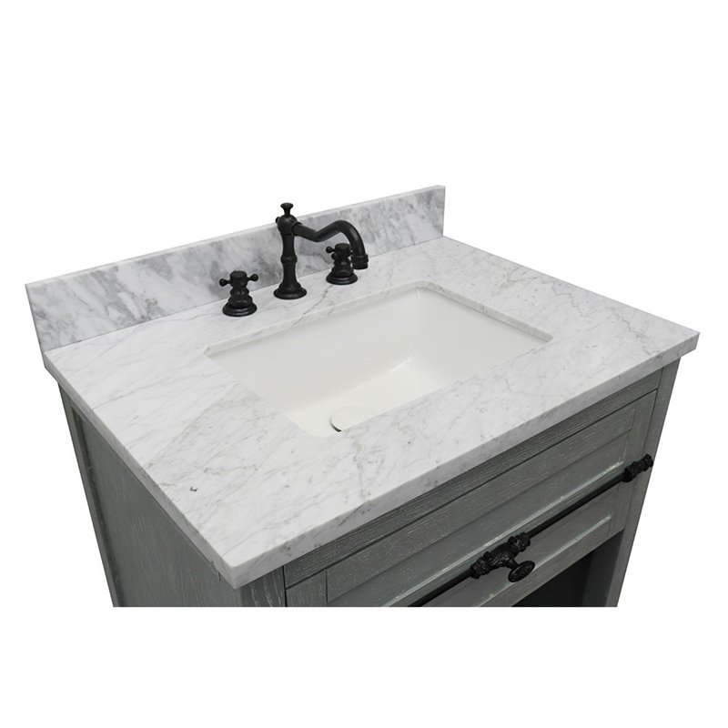 Plantation Solid Wood Rectangle Sink Vanity with White Carrara Top in Ash