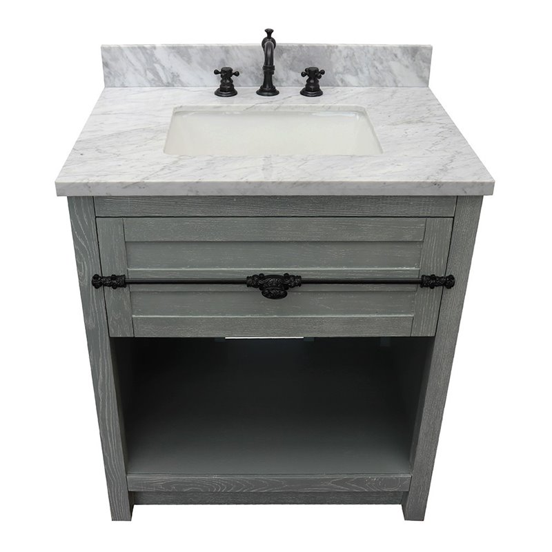 Plantation Solid Wood Rectangle Sink Vanity with White Carrara Top in Ash