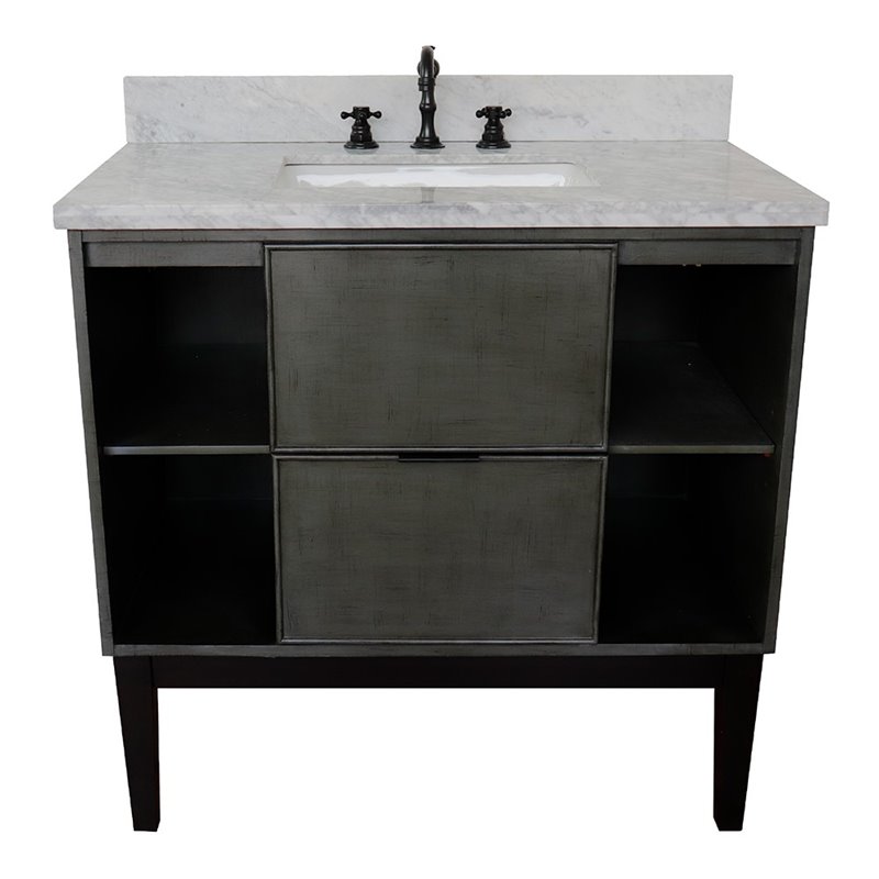 Scandi Solid Wood Single Rectangle Sink Vanity in Linen Gray/White Carrara