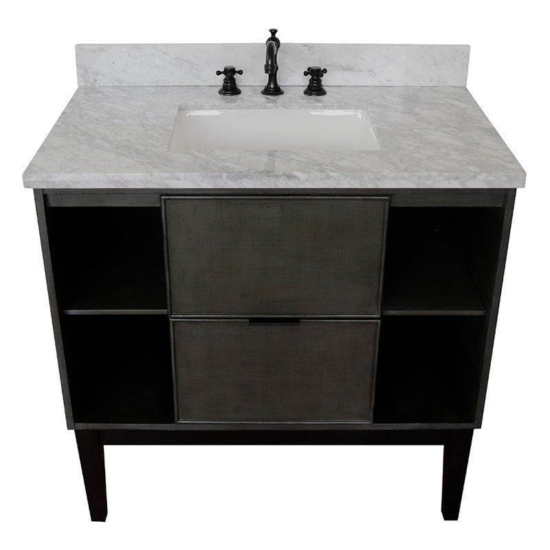 Scandi Solid Wood Single Rectangle Sink Vanity in Linen Gray/White Carrara