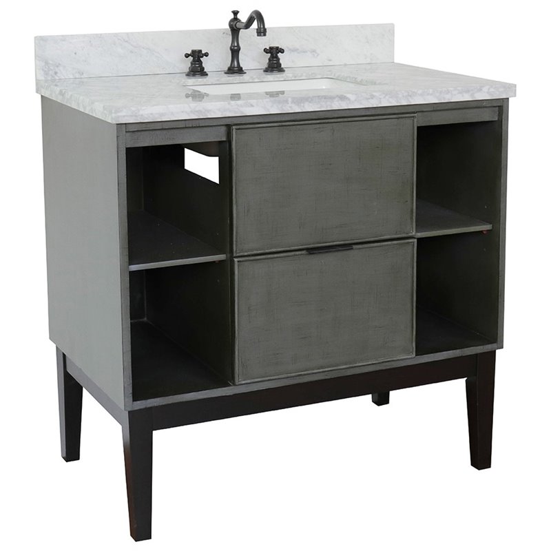 Scandi Solid Wood Single Rectangle Sink Vanity in Linen Gray/White Carrara