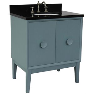 Stora 31&quot Solid Wood Single Oval Sink Vanity with Black Galaxy Top in Blue