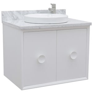 Stora Single Wall Mount Round Sink Solid Wood Vanity in White