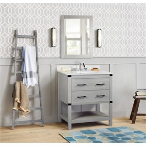 31&quot Transitional Single Solid Wood Vanity with Oval Sink in Gray Pine