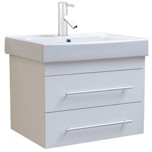 24.25&quot Modern Single Wall Mount Sink Solid Wood Vanity in White