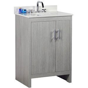 25&quot Modern Single Solid Wood Vanity with Oval Sink in Gray Pine
