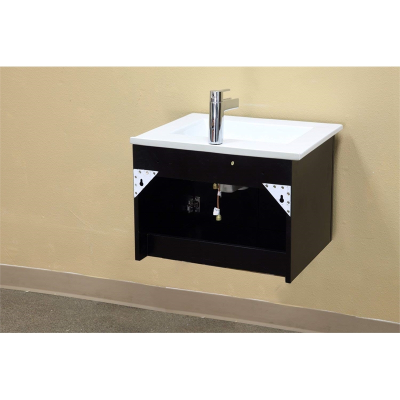 2-Door Modern Single Wall Mount Sink Solid Wood Vanity in Black