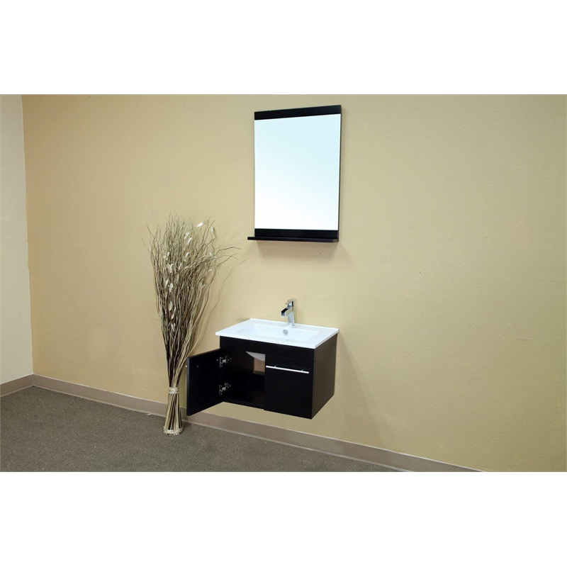 2-Door Modern Single Wall Mount Sink Solid Wood Vanity in Black
