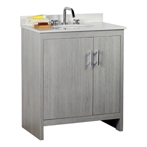 31&quot Modern Single Solid Wood Vanity with Oval Sink in Gray Pine