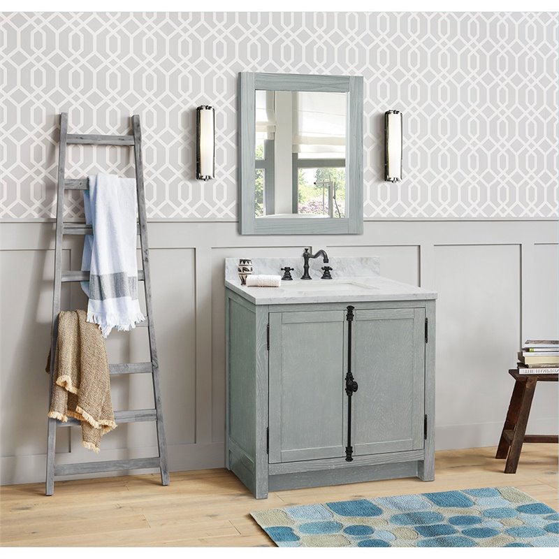 Plantation Rectangle Sink Solid Wood Vanity in Gray Ash/White Carrara