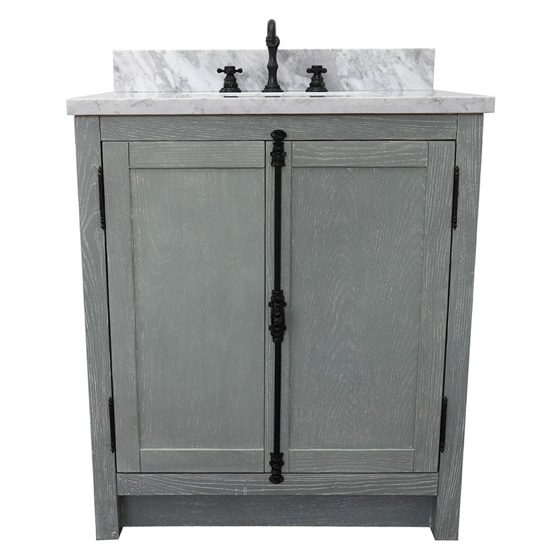 Plantation Rectangle Sink Solid Wood Vanity in Gray Ash/White Carrara