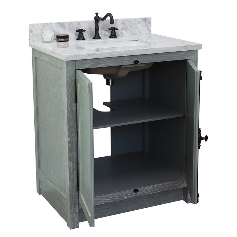 Plantation Rectangle Sink Solid Wood Vanity in Gray Ash/White Carrara