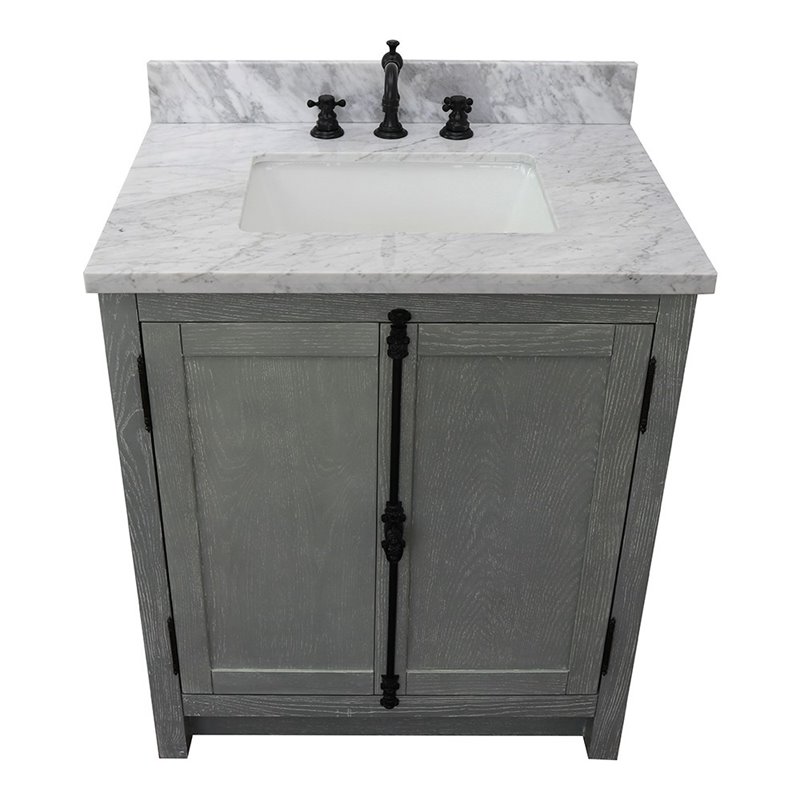 Plantation Rectangle Sink Solid Wood Vanity in Gray Ash/White Carrara