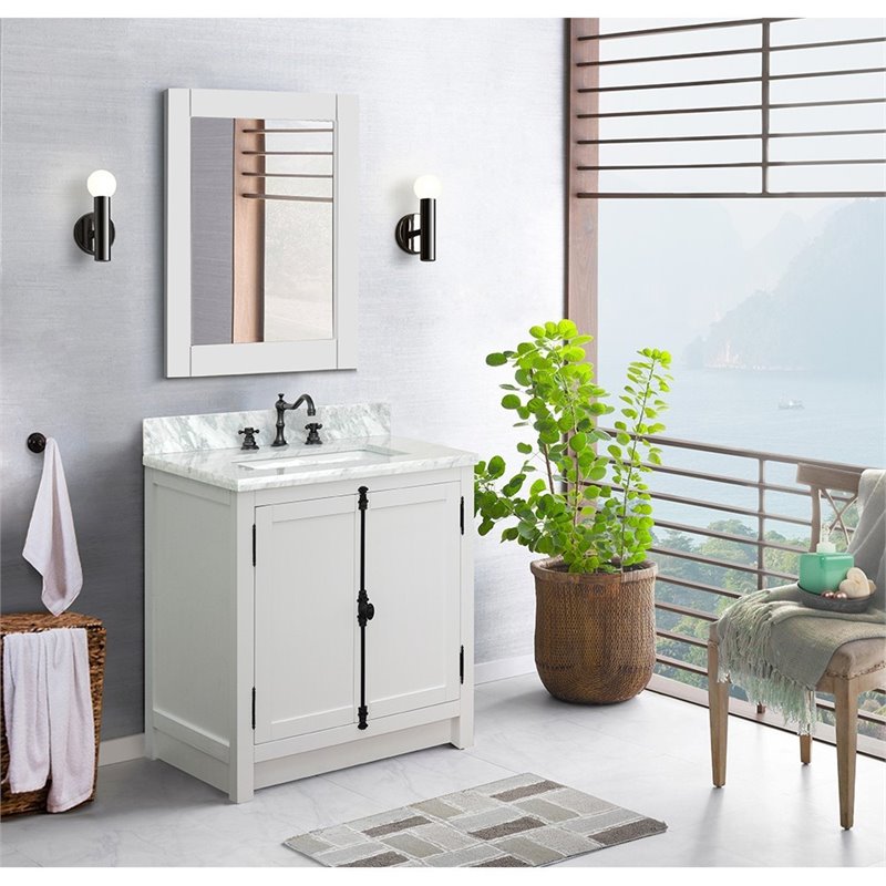 Plantation Solid Wood Rectangle Sink Vanity in Glacier Ash/White Carrara