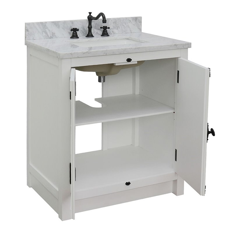 Plantation Solid Wood Rectangle Sink Vanity in Glacier Ash/White Carrara