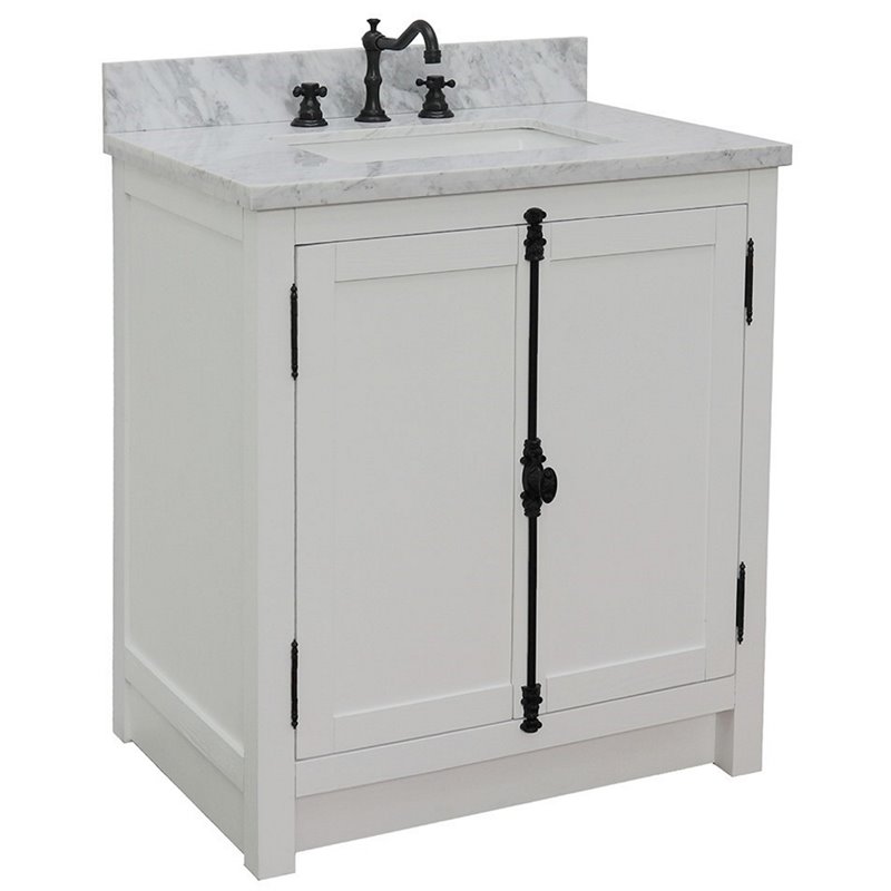 Plantation Solid Wood Rectangle Sink Vanity in Glacier Ash/White Carrara