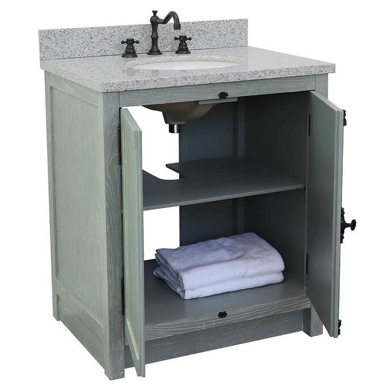 Plantation Modern Single Oval Sink Solid Wood Vanity in Gray Ash