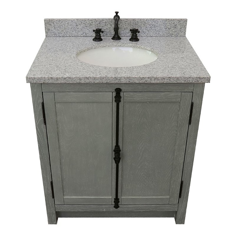 Plantation Modern Single Oval Sink Solid Wood Vanity in Gray Ash