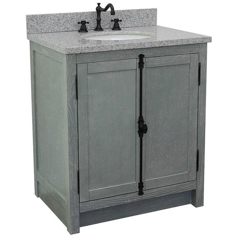 Plantation Modern Single Oval Sink Solid Wood Vanity in Gray Ash
