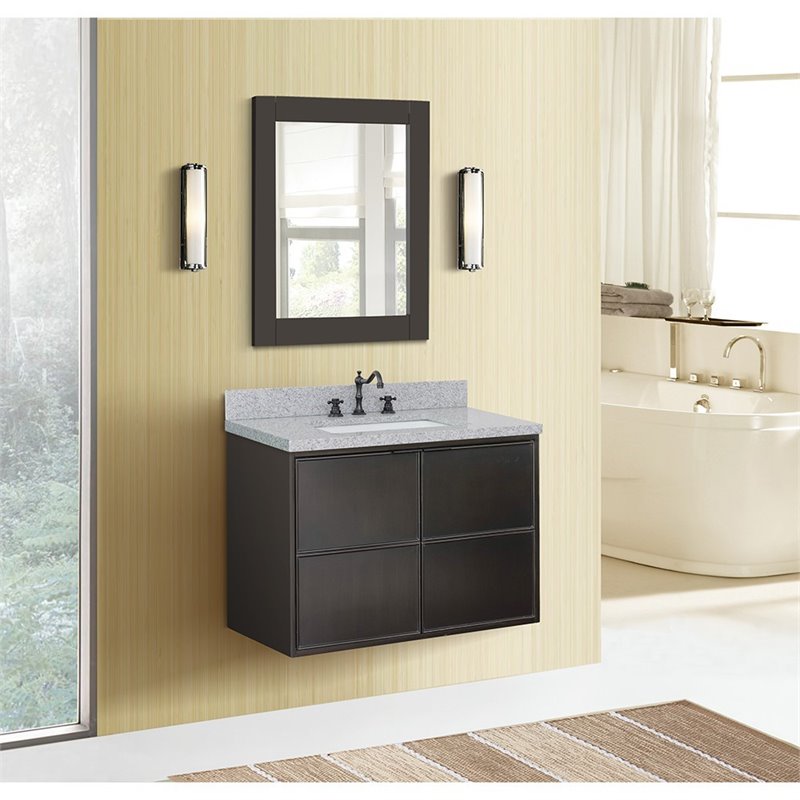 Scandi Wall Mount Rectangle Sink Solid Wood Vanity in Cappuccino/Gray