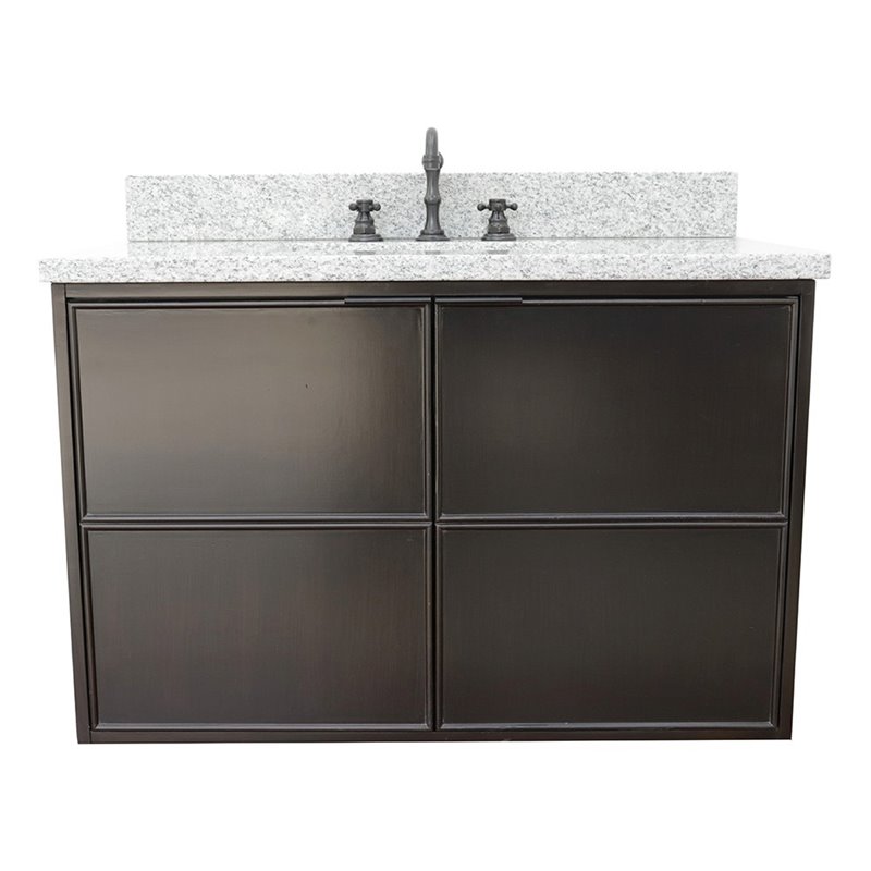 Scandi Wall Mount Rectangle Sink Solid Wood Vanity in Cappuccino/Gray