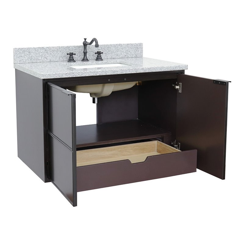 Scandi Wall Mount Rectangle Sink Solid Wood Vanity in Cappuccino/Gray