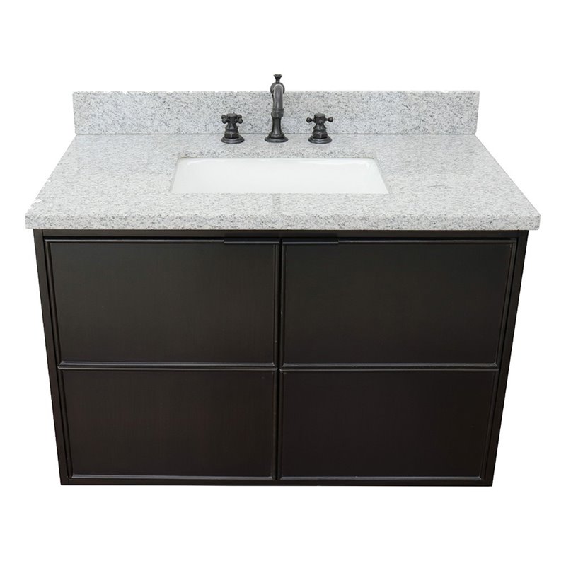 Scandi Wall Mount Rectangle Sink Solid Wood Vanity in Cappuccino/Gray