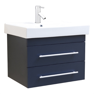 24.25&quot Modern Single Wall Mount Sink Solid Wood Vanity in Dark Gray