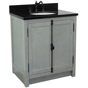Plantation 31&quot Single Oval Sink Solid Wood Vanity in Gray Ash/Black