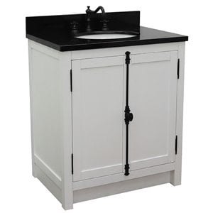 Plantation 31&quot Oval Sink Solid Wood Vanity in Glacier Ash/Black Galaxy