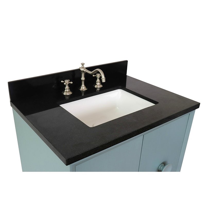 Stora Solid Wood Wall Mount Rectangle Sink Vanity with Black Top in Blue
