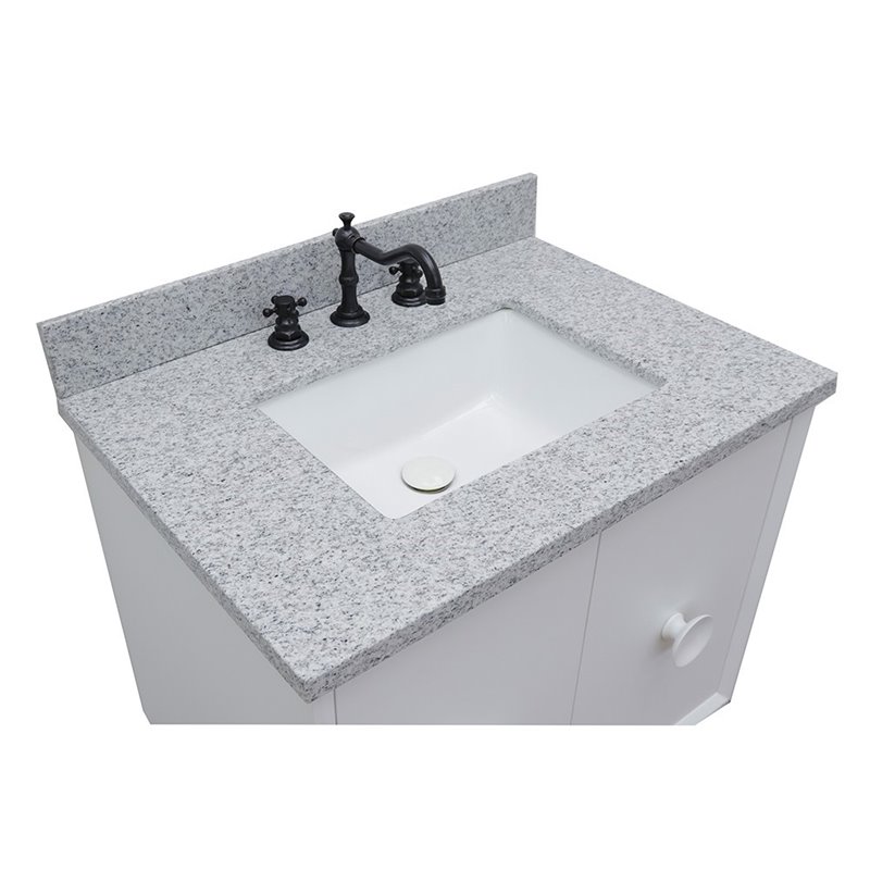 Stora Solid Wood Wall Mount Rectangle Sink Vanity with Gray Top in White
