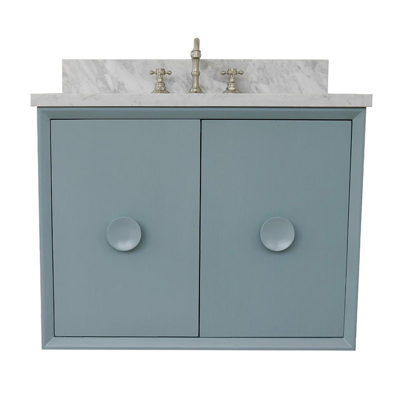 Stora Solid Wood Wall Mount Rectangle Sink Vanity with White Top in Blue